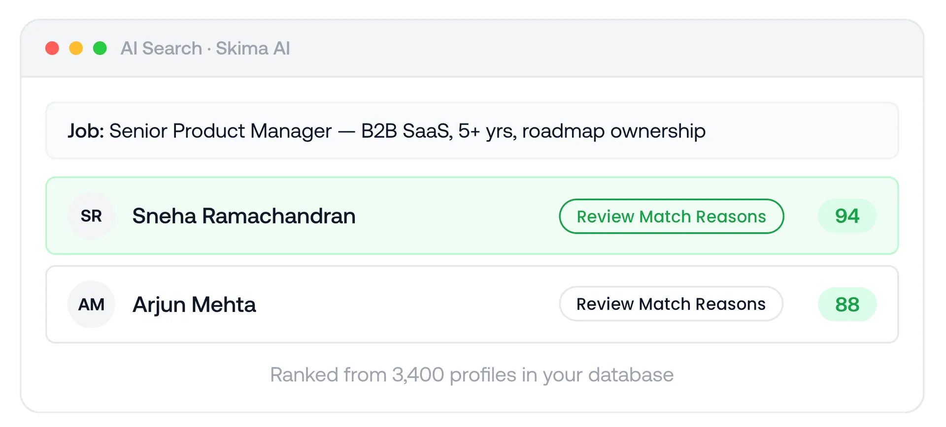 AI Search Surfaces Qualified Candidates — Skima AI